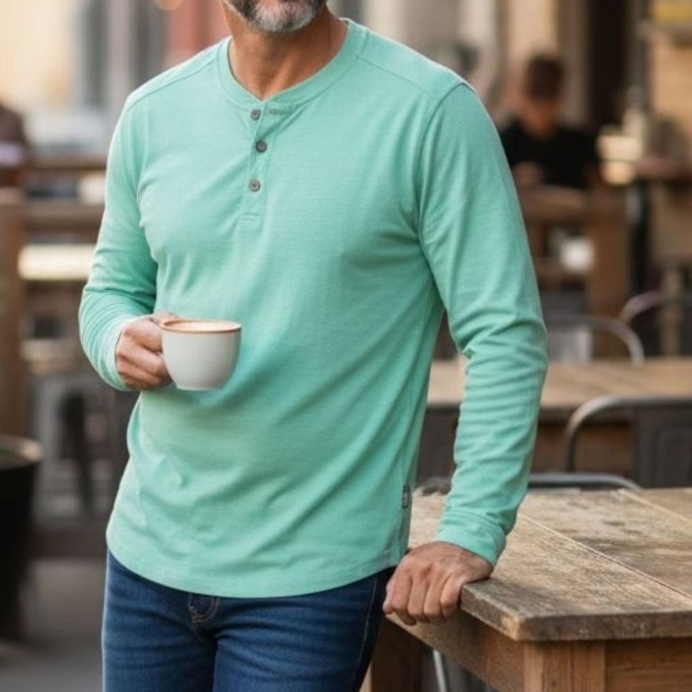 Fair Harbor Men’s Performance Henley - Seafoam Green - Size M - Picture 2 of 7